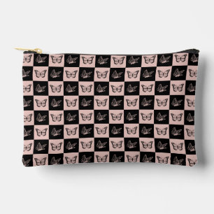 Chequered Pink and Black Butterfly Pattern Accessory Pouch
