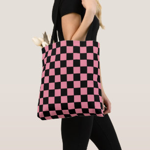 Chequered Pink and Black Tote Bag