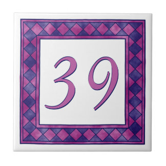 Chequered Pink and Purple Big House Number Tile
