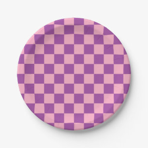 Chequered Pink and Purple Paper Plate