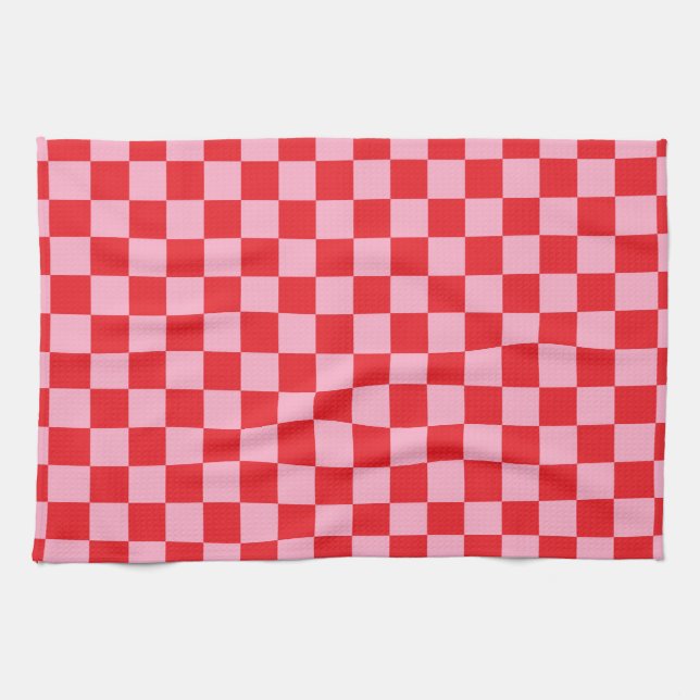Chequered Pink and Red Tea Towel (Horizontal)