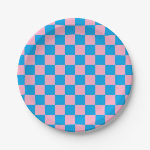 Chequered Pink and Turquoise Paper Plate