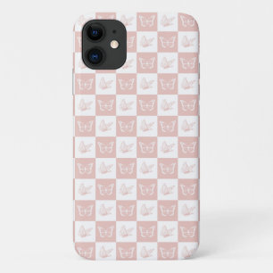 Chequered Pink and White Elegant Butterfly Pattern Case-Mate iPhone Case