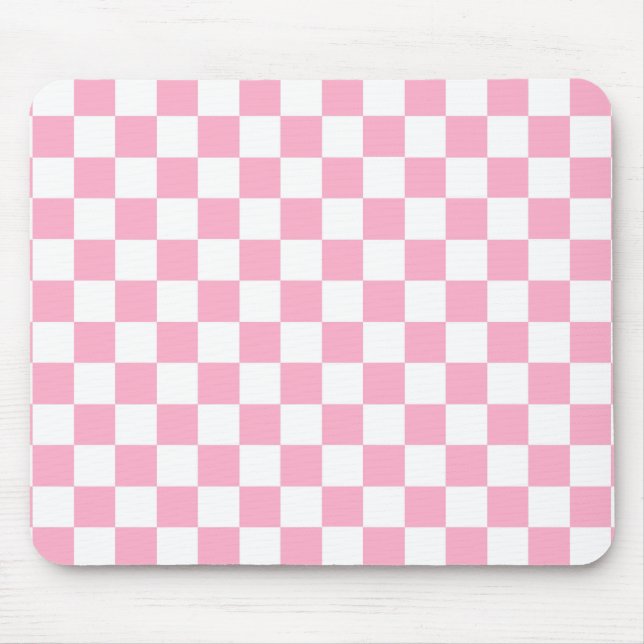 Chequered Pink and White Mouse Pad (Front)