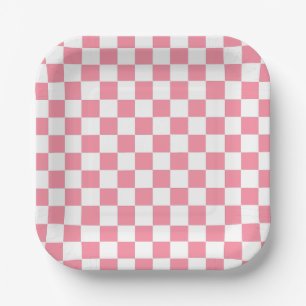 Chequered pink and White Paper Plate