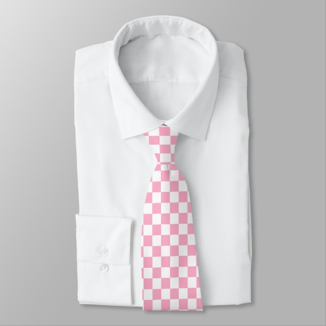 Chequered Pink and White Tie (Tied)