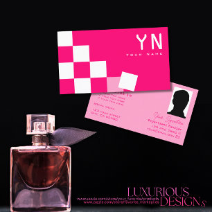 Chequered Pink and White with Monogram & Photo Business Card