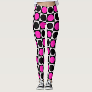 Chequered Pink Black Circle Pattern Design Leggings