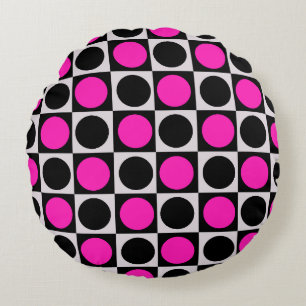 Chequered Pink Black Circle Pattern Design  Round Cushion