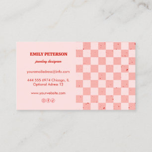Chequered Pink Red Retro Business Card