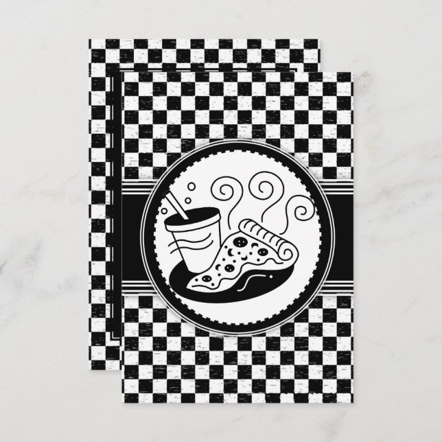 Chequered Pizza-Party Black-White Pattern Invitation (Front/Back)