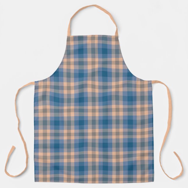 Chequered Plaid Beige Blue Grey And Peach Apron (Front)