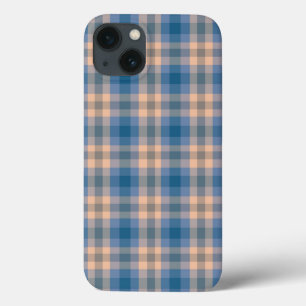 Chequered Plaid Beige Blue Grey And Peach iPhone 13 Case