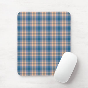Chequered Plaid Beige Blue Grey And Peach Mouse Pad