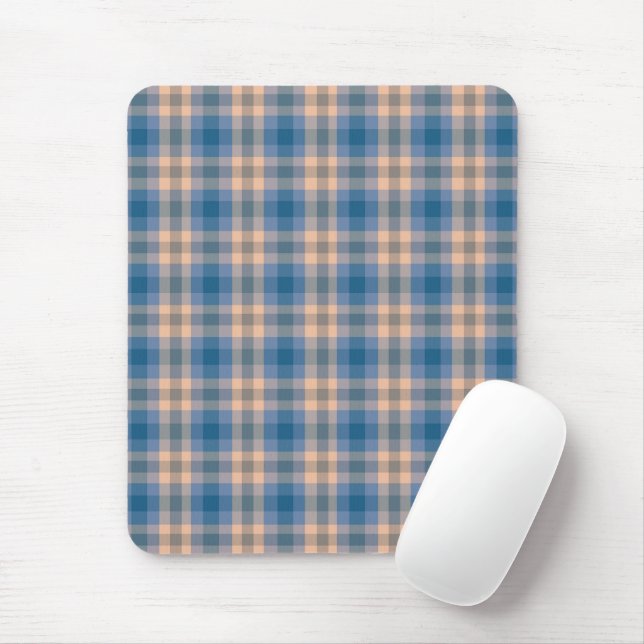 Chequered Plaid Beige Blue Grey And Peach Mouse Pad (With Mouse)