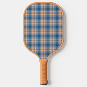 Chequered Plaid Beige Blue Grey And Peach Pickleball Paddle