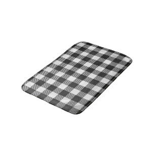Chequered Plaid Black And White Bath Mat