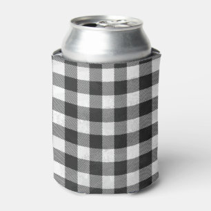 Chequered Plaid Black And White Can Cooler
