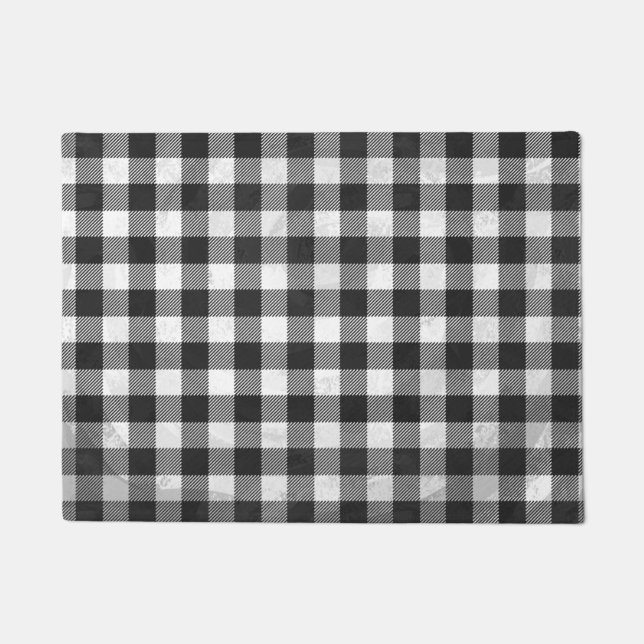 Chequered Plaid Black And White Doormat (Front)