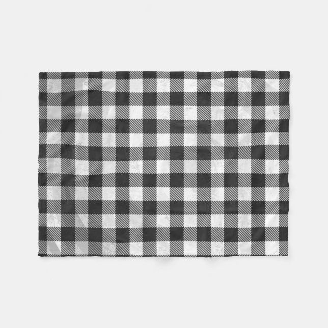 Chequered Plaid Black And White Fleece Blanket (Front (Horizontal))