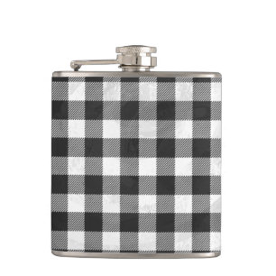 Chequered Plaid Black And White Hip Flask