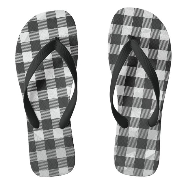 Chequered Plaid Black And White Jandals (Footbed)