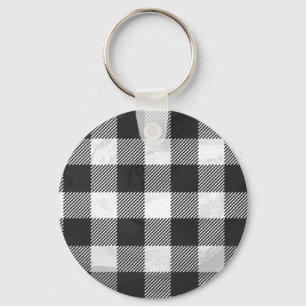 Chequered Plaid Black And White Key Ring