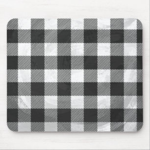 Chequered Plaid Black And White Mouse Pad