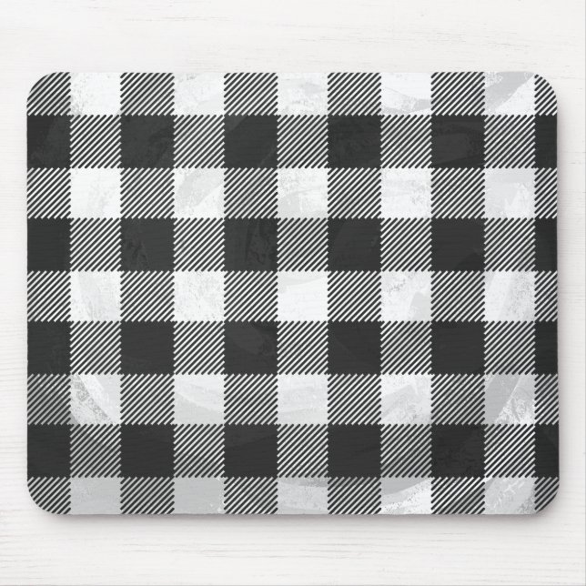Chequered Plaid Black And White Mouse Pad (Front)