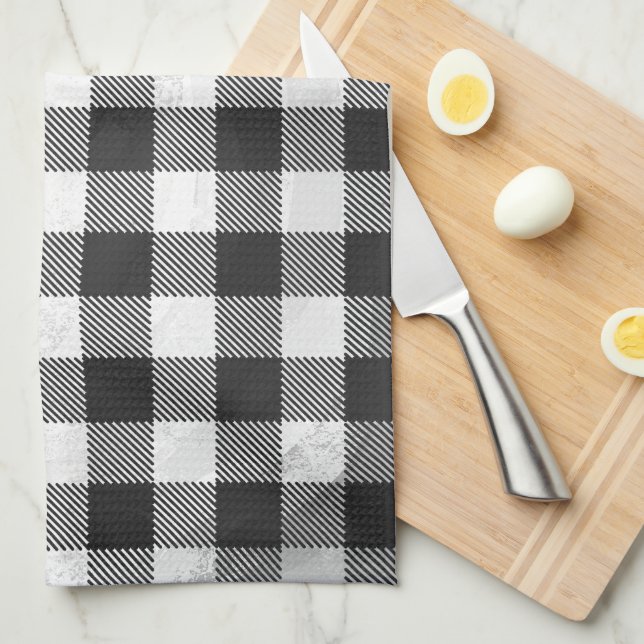 Chequered Plaid Black And White Tea Towel (Quarter Fold)