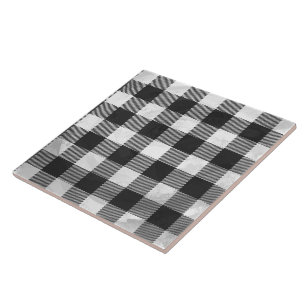 Chequered Plaid Black And White Tile