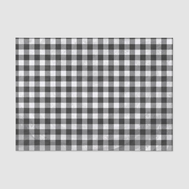 Chequered Plaid Black And White Tissue Paper (Front)