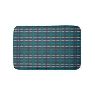 Chequered Plaid Blue Green Purple And Turquoise Bath Mat
