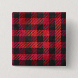Chequered Plaid Red and Black 15 Cm Square Badge