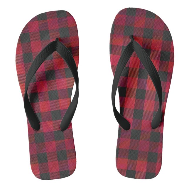 Chequered Plaid Red and Black Jandals (Footbed)