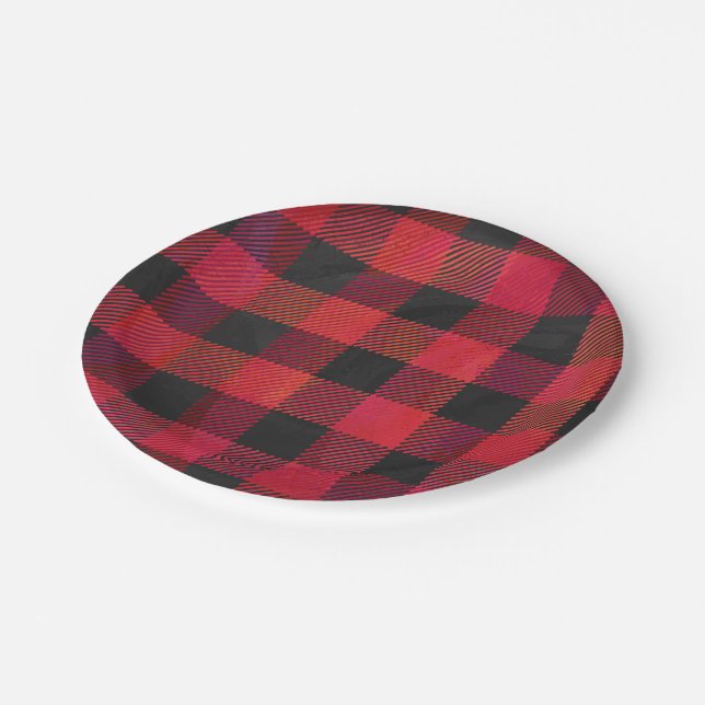 Chequered Plaid Red and Black Paper Plate (Angled)