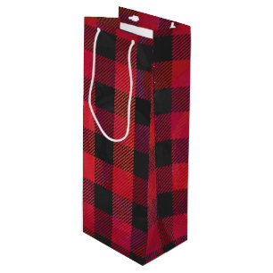 Chequered Plaid Red and Black Wine Gift Bag