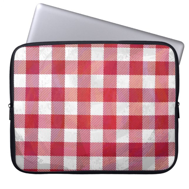 Chequered Plaid Red and White Laptop Sleeve (Front)