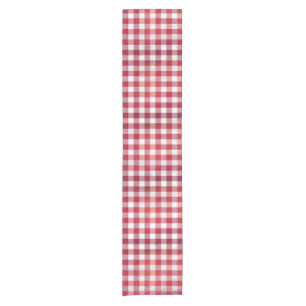 Chequered Plaid Red and White Short Table Runner