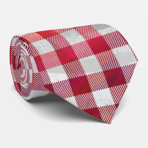 Chequered Plaid Red and White Tie