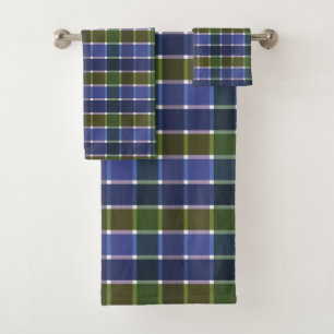 Chequered plaid tartan blue green retro colours vi bath towel set