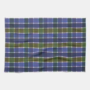 Chequered plaid tartan blue green retro colours vi tea towel