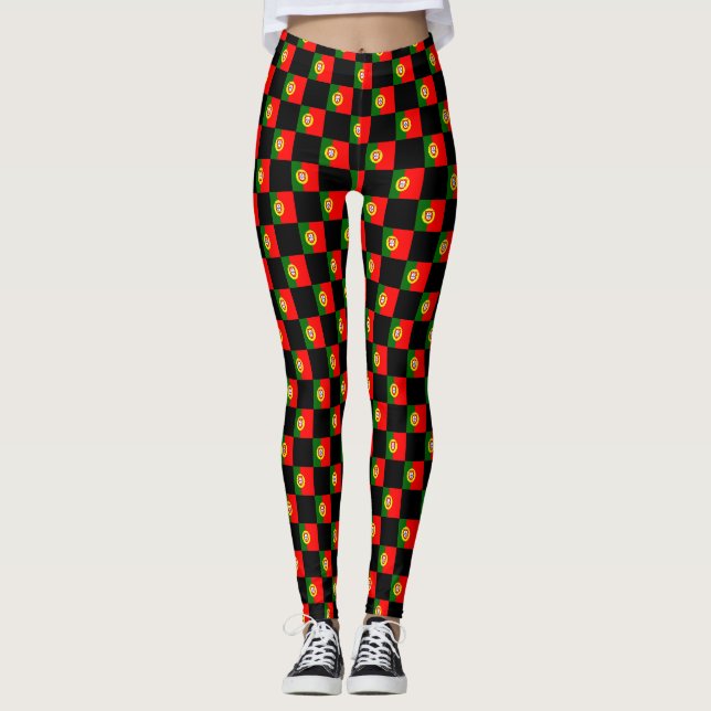 Chequered Portugal Flag Pattern  Leggings (Front)