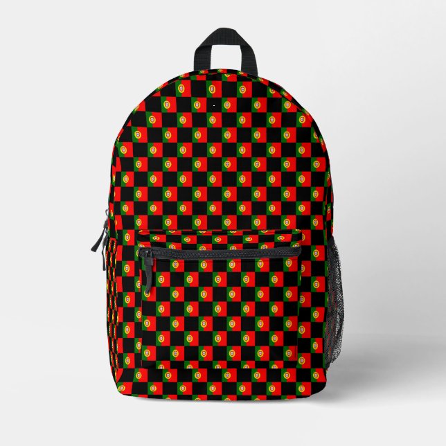 Chequered Portugal Flag Pattern  Printed Backpack (Front)