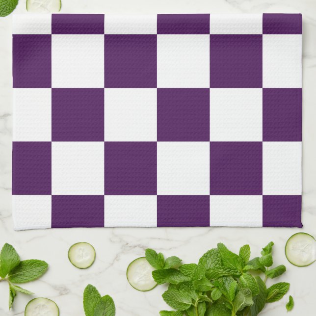 Chequered Purple and White Tea Towel (Folded)
