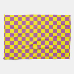Chequered Purple and Yellow Tea Towel