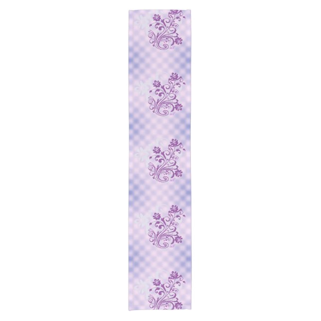 Chequered Purple Floral Swirl Table Runner (Front)