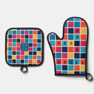 Chequered Puzzle Oven Mitt and Pot Holders Oven Mitt & Pot Holder Set