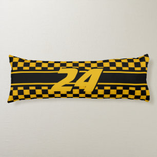 Chequered Race Car Golden Yellow Number Body Cushion