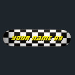 Chequered racing flag custom name skateboard deck<br><div class="desc">Chequered racing flag custom name skateboard deck . Cool wooden skate board design for boys and girls. Fun Birthday gift idea for kids. Personalise with your own unique name, funny quote or monogram letters. Unique Birthday gift idea for skater son, grandson, nephew, cousin, daughter, sister, brother, friends, boyfriend, girlfriend etc....</div>